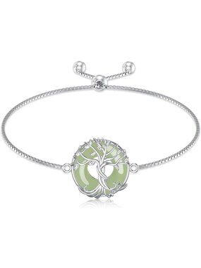 Elegant Green Jade Bracelet for Women | Sterling Silver Lotus & Tree of Life